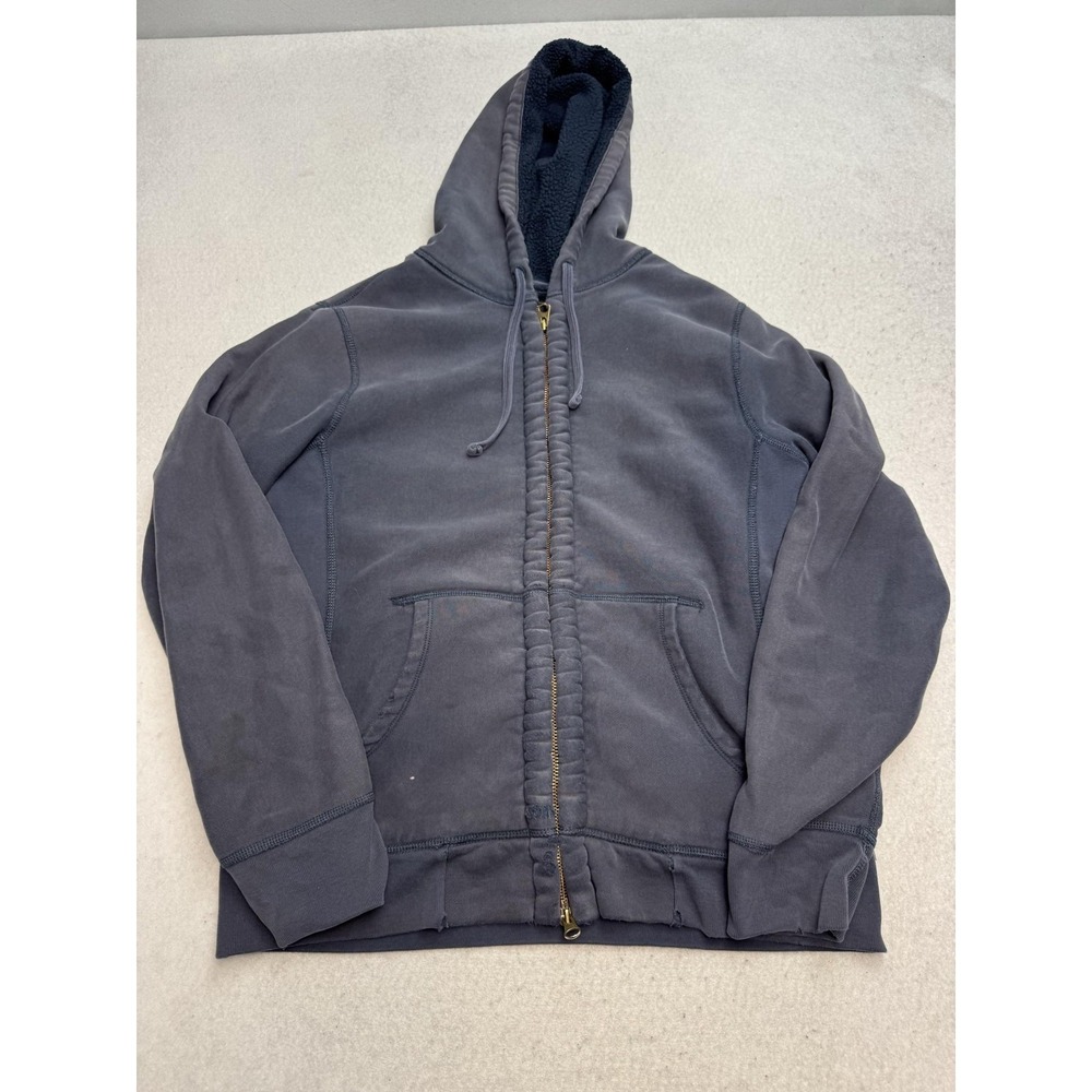 J Crew Sherpa Lined Hoodie Mens M Gray Full Zip Fleece Sweatshirt Heavyweight